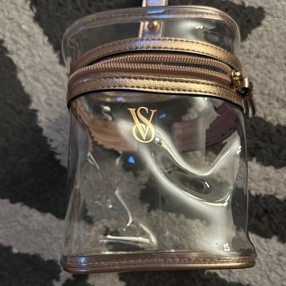 Victoria's Secret Clear Cosmetic Bag with Gold Trim